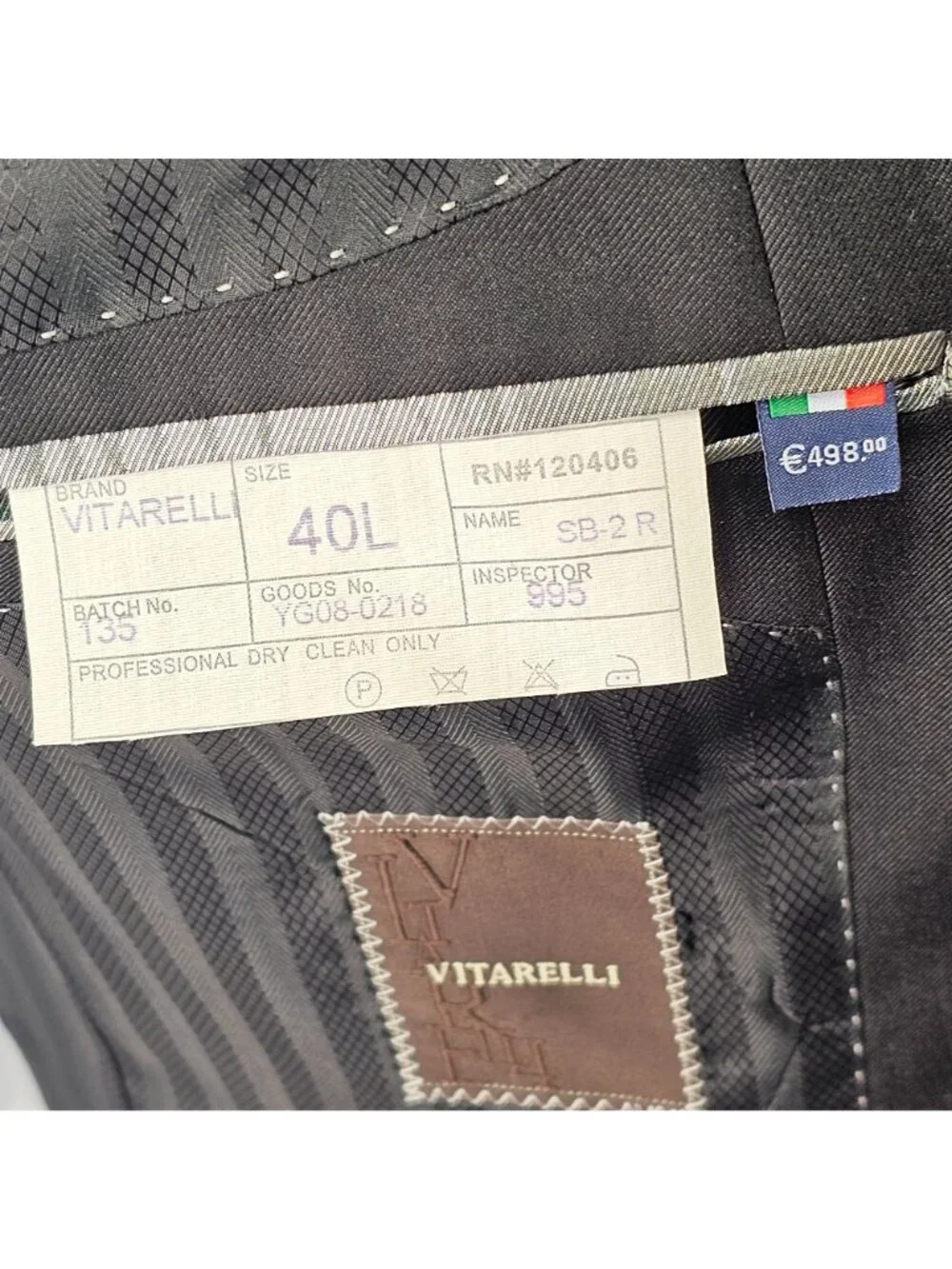 Y2K Vitarelli Black Wool Blazer Mens 40L Classic Italian Sport Coat Peak Lapel